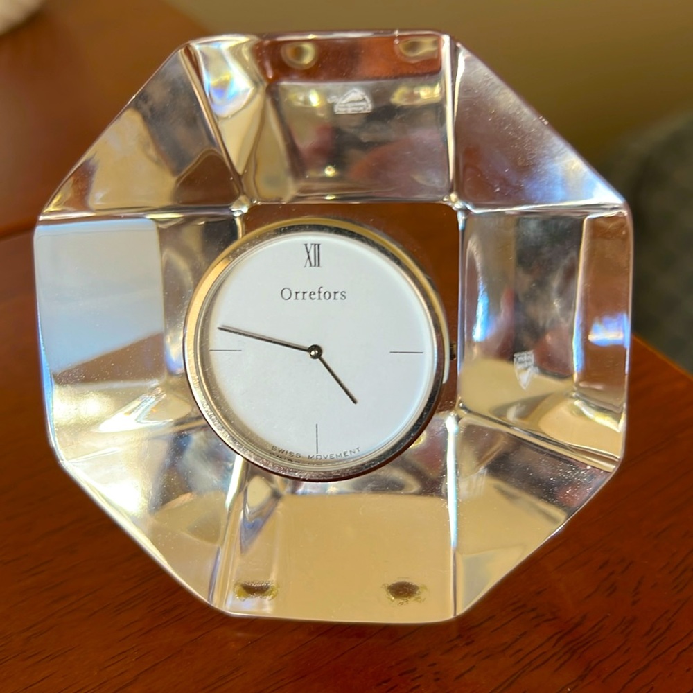 Vintage Orrefors Crystal Desk Clock